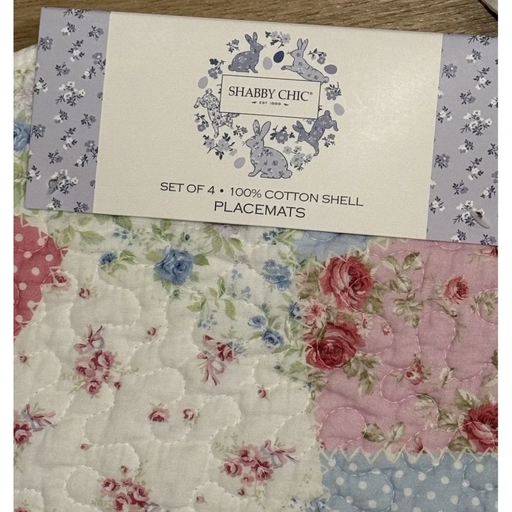 SHABBY CHIC Set of 4 Woven Bunny Rabbit Patchwork Placemeats 15 by‎ 17